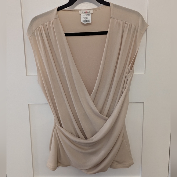 Kim & Co Ivory Crossed V-neck Sleeveless Blouse Large - Picture 5 of 6